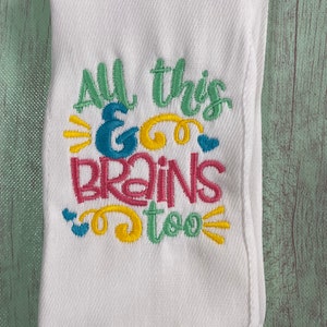 Baby burp cloth, embroidered burp cloth, brains, baby shower gift, baby gift, burp cloth diapers, newborn gift, newborn burp cloth