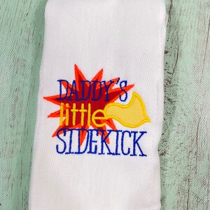Baby burp cloth, embroidered burp cloth, little sidekick, baby shower gift, baby gift, burp cloth diapers, newborn gift, newborn burp cloth