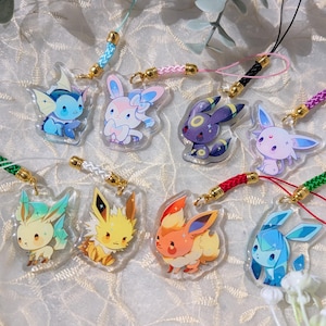 PKMN Eeveelutions Vaporeon Jolteon Flareon Espeon Umbreon Leafeon Glaceon Sylveon 1.4in [Phone Charm]