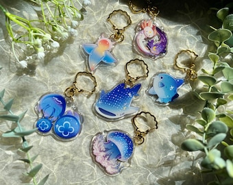 Ocean creatures whale shark sea angel mola Mola sun fish axolotl 2in Acrylic Charm / Keychain