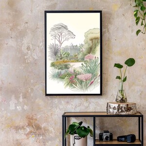 Royal Botanic Gardens, Sydney, Australien Vintage Bleistift Zeichnung Kunstdruck Dekor Poster