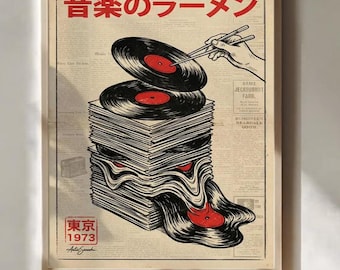 Vintage Japanese Vinyl Poster Print, Retro Music Wall Art, Audiophile Decor, Aesthetic Record Lover Artwork