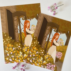 Blumenladen Mädchen Druck | Botanisch | Frühlingsfarben | Wandkunst | Wohndekor | Kunstwerk | Poster Postkarte