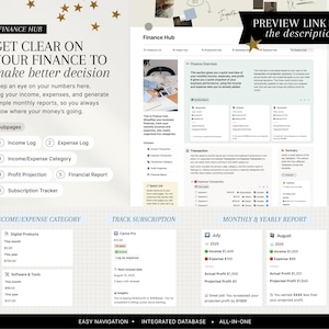 May include: A digital finance hub interface with the text "Finance Hub" and "Get Clear on Your Finance to Make Better Decisions." The interface includes sections for income, expenses, and monthly reports. The image also includes a preview link in the description.