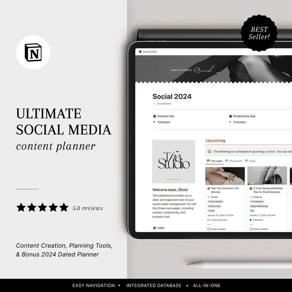 Notion Template Social Media Planner, Digital Content Creator Template, Ultimate Creator Planner, Social Media Content Calendar