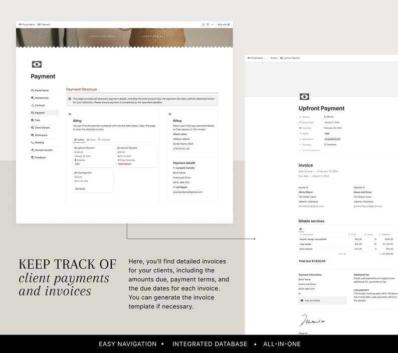Pode incluir: Uma captura de ecr&atilde; de um site que mostra um sistema de gest&atilde;o de pagamentos. O site tem um fundo cinzento claro com uma barra de menu branca no topo. O site mostra uma sec&ccedil;&atilde;o intitulada "Estrutura de pagamento" com uma tabela de detalhes de pagamento. O site tamb&eacute;m mostra uma sec&ccedil;&atilde;o intitulada "Pagamento antecipado" com uma fatura para um cliente. A fatura inclui o nome, o endere&ccedil;o e o valor devido do cliente. O site tamb&eacute;m inclui uma sec&ccedil;&atilde;o intitulada "Manter o registo dos pagamentos e das faturas dos clientes".