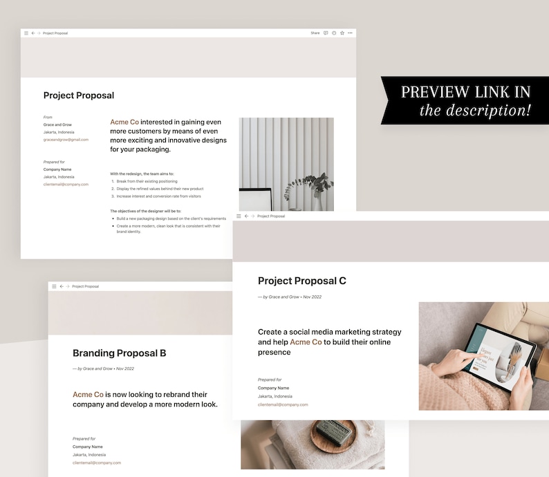 May include: Project proposal for a branding and social media marketing strategy for Acme Co. The proposal includes a rebranding strategy to create a more modern look for the company and a social media marketing strategy to help build their online presence.