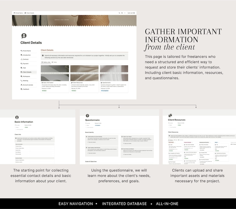 Pode incluir: Uma captura de tela de um site que mostra um formul&aacute;rio para coletar informa&ccedil;&otilde;es do cliente. O formul&aacute;rio &eacute; dividido em tr&ecirc;s se&ccedil;&otilde;es: Informa&ccedil;&otilde;es b&aacute;sicas, Question&aacute;rio e Recursos do cliente. O site &eacute; projetado para freelancers que precisam de uma maneira estruturada e eficiente de solicitar e armazenar as informa&ccedil;&otilde;es de seus clientes.