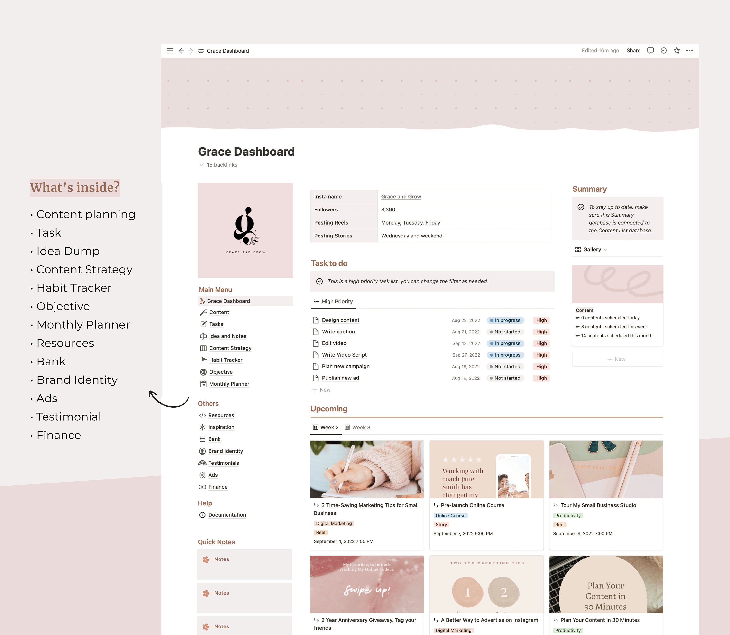Notion Template Instagram Content Planner Notion Social Media Etsy