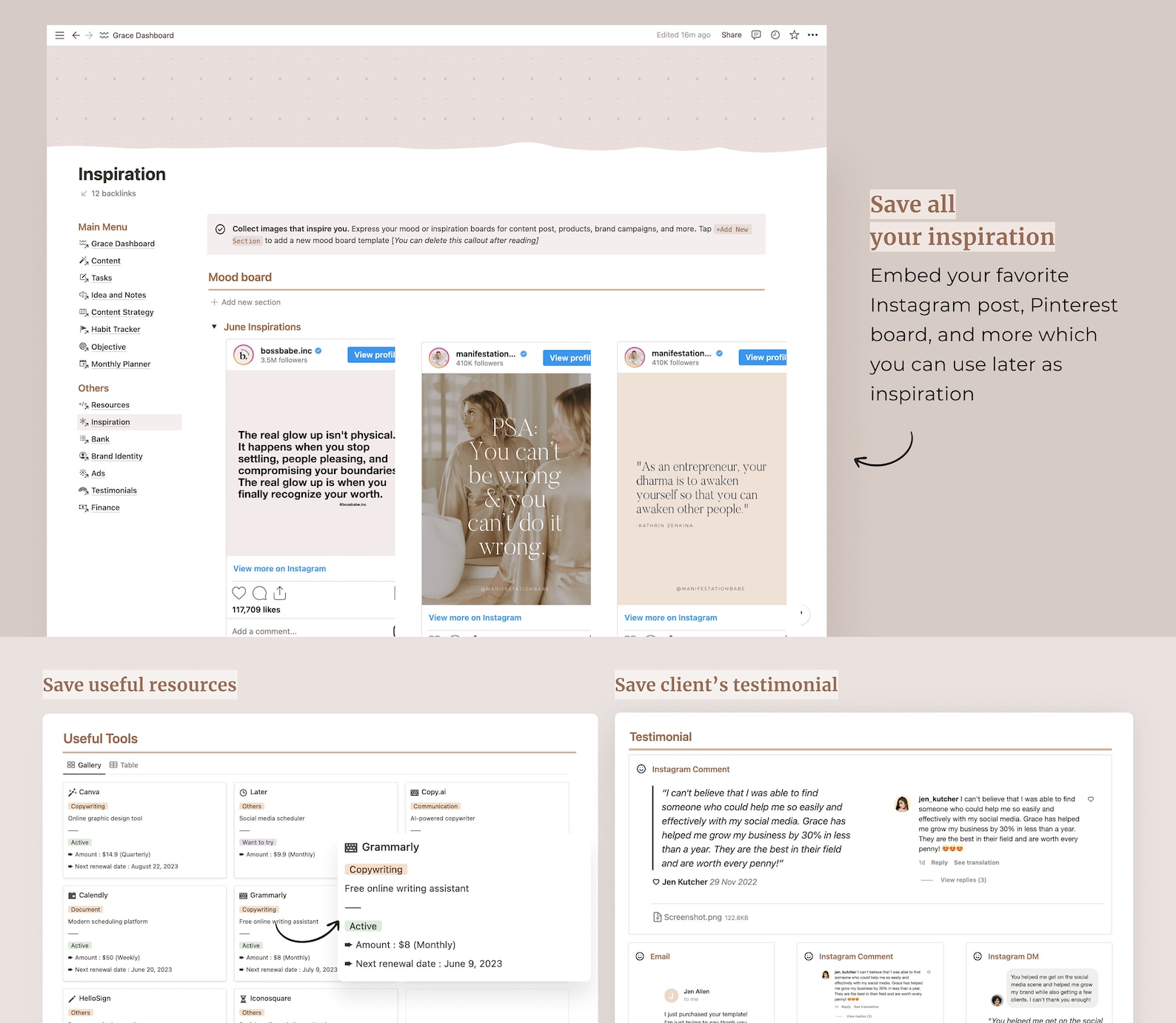 Notion Template Instagram Content Planner Notion Social Media Etsy