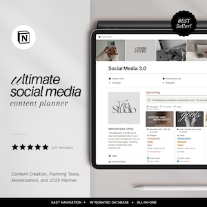 Notion Template Social Media Planner, Digital Content Creator Template, Ultimate Creator System, Social Media Content Marketing Calendar