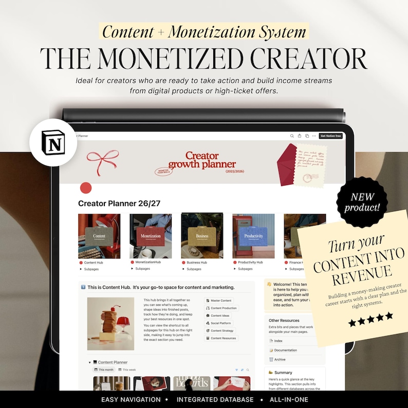 Notion Social Media Content and Business Planner: Modello per la monetizzazione dei creatori di contenuti 2026/2027 immagine 1
