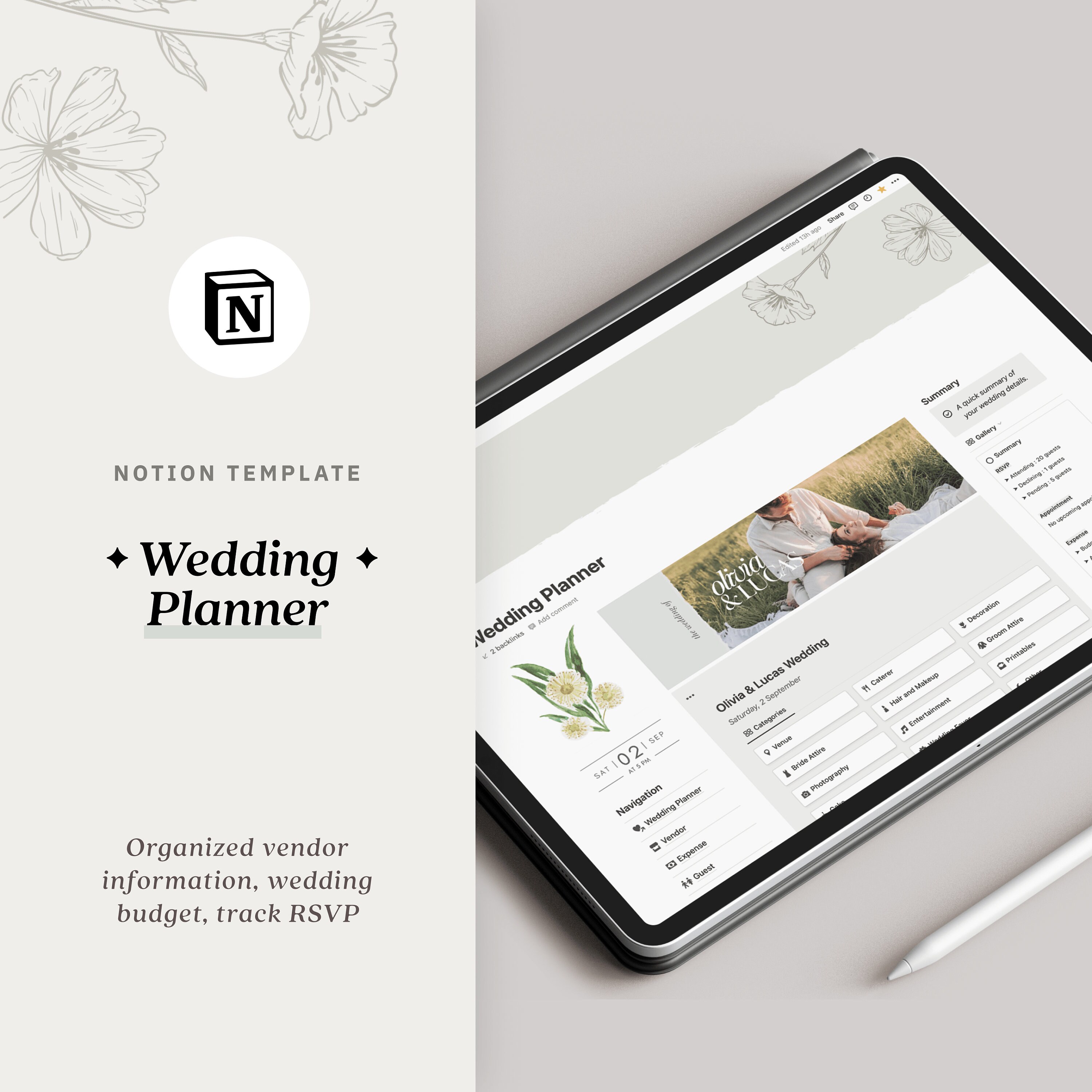 Wedding Planner Notion Template Digital Wedding Planner Etsy