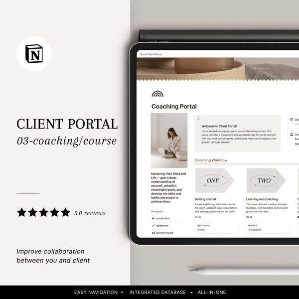 Notion Template Coaching Portal | Notion Client Portal  | Online Course Template