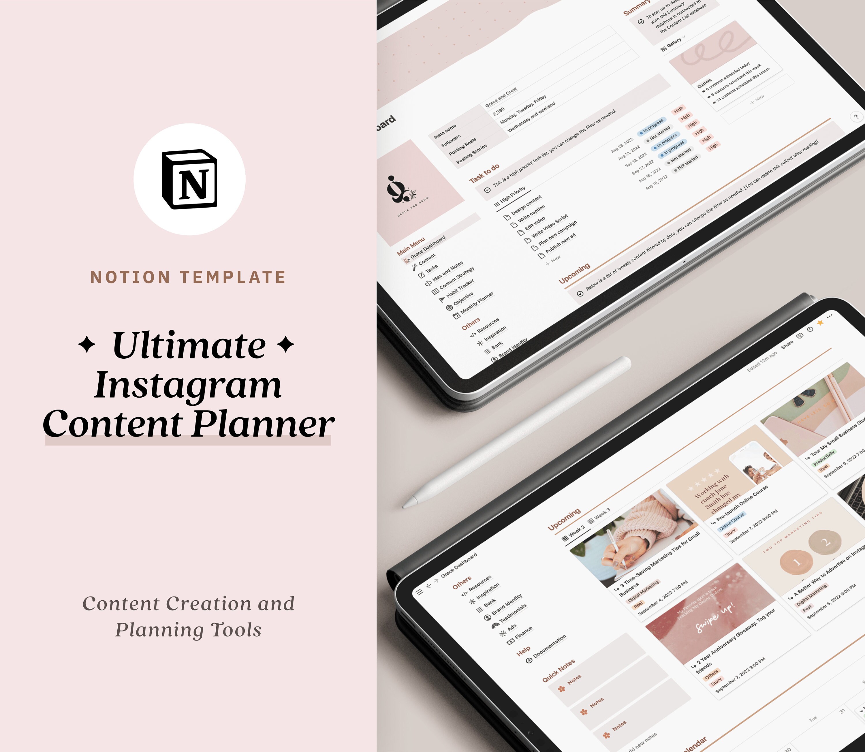 Notion Template Instagram Content Planner Notion Social Media Etsy