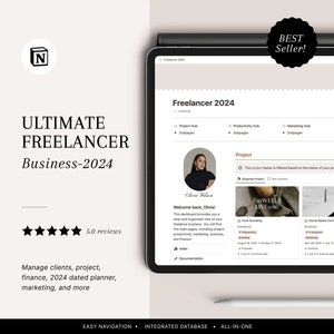 Notion Template Business Planner 2024 for Freelancer, CRM Client Tracker, Service Based Business Template, Business Dashboard, Work Planner