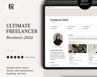 Notion Template Business Planner 2024 for Freelancer, CRM Client Tracker, Service Based Business Template, Business Dashboard, Work Planner