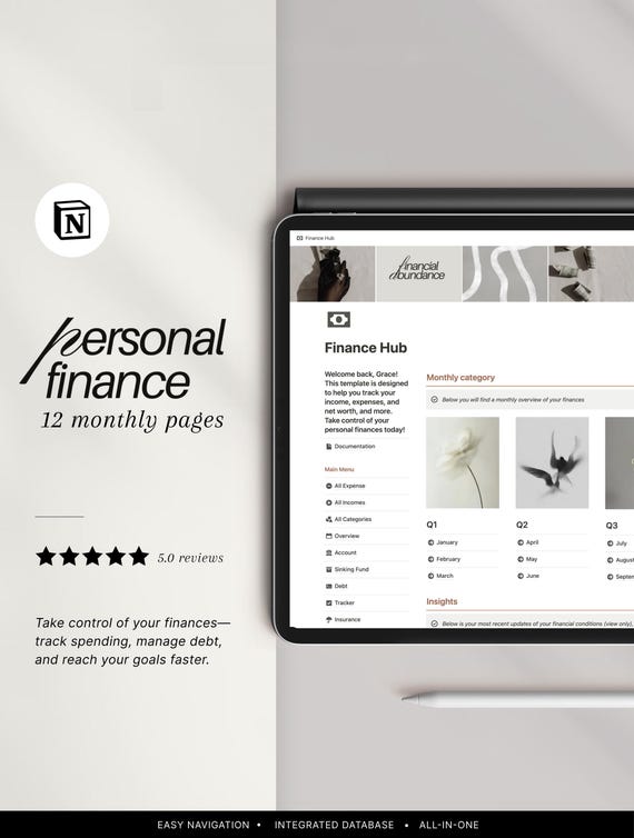 Notion Financial Planner Template: Monthly Budget Tracker (Digital Download)