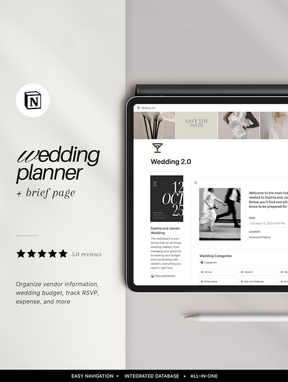 Notion Wedding Planner Template, Budget & To-Do List (Digital Download)