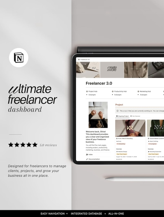 Notion Freelancer Template: CRM, Client Tracker, Business Planner, Project Management