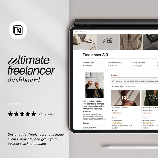 Notion Freelancer-mall: CRM, klientspårning, affärsplanerare, projektledning