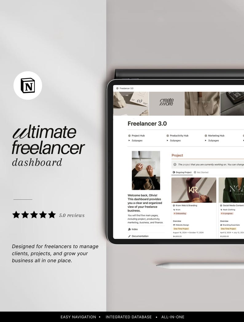 Notion Freelancer Template: CRM, Client Tracker, Business Planner, Project Management image 1