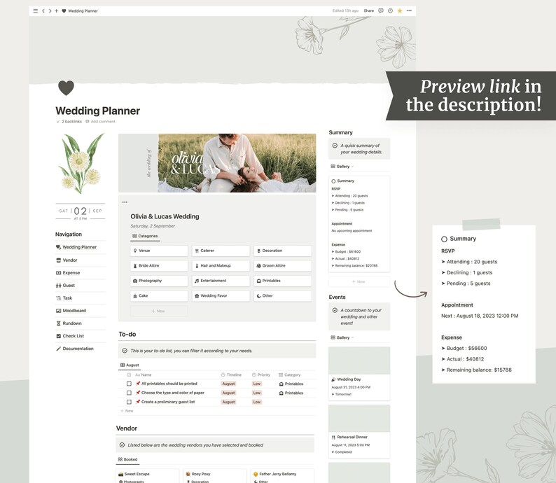 Wedding Planner Notion Template Digital Wedding Planner Etsy