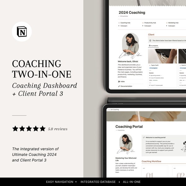 Notion Combined Coaching Business Planner Template : Ultimate Coaching 2024 and Client Portal 3, Notion Coaching Planner, Client Tracker