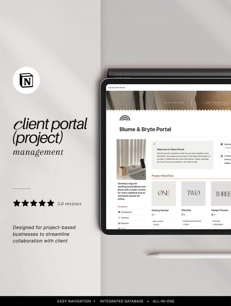 Modelo de Portal do Cliente Notion: Painel de Gerenciamento de Projetos (Download Digital) imagem 1