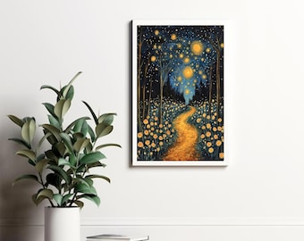 Impresión de Gustav Klimt Noche estrellada Bosque Árboles Pintura Klimt Exposición Póster Pintura Decoración Arte completo Impresión decoración de pared póster
