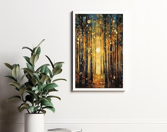 Impresión de Gustav Klimt, sol, bosque, árboles, pintura, cartel de exposición de Klimt, pintura amarilla, decoración, impresión artística completa, póster de decoración de pared