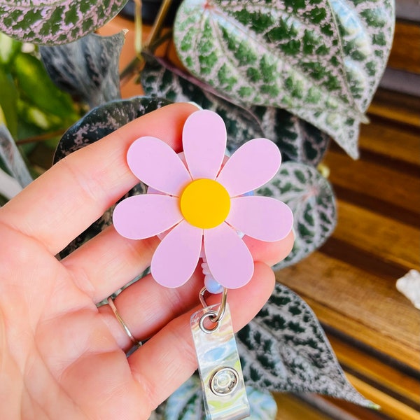 Flower Badge Reel Pink Pastel Retractable ID badge reel, Work, nurse badge reel, Breakaway Lanyard, Accessories