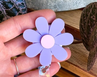 Purple Flower Badge Reel Lavender Pastel Retractable ID badge reel, Work badge reel, Badge Reel Nurse, Badge Reel Accessories