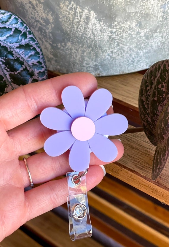 Purple Flower Badge Reel Lavender Retractable ID Badge Reel, Work