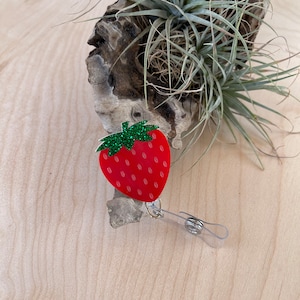 Strawberry Badge Reel Retractable ID badge reel, Work badge reel, Badge Reel Nurse, Badge Reel Accessories