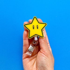 Yellow Star Retractable Badge Reel: Hand-Painted Acrylic Work ID