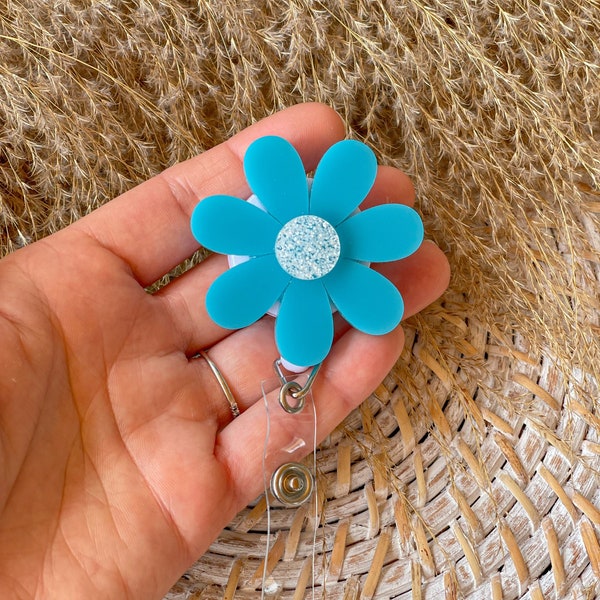 Bright Blue Flowers-Badge Reel Retractable ID badge reel, Work badge reel, Badge Reel Nurse, Badge Reel Accessories