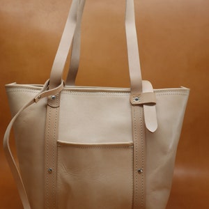 Natural Veg Tan Leather Tote Bag with Veg Tan Straps (Handles)