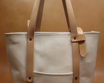 Natural Veg Tan Leather Tote Bag with Golden Veg Tan Straps (Handles)