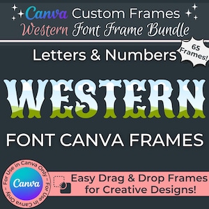 Plantillas de marcos de Canva con arrastrar y soltar para fuentes del oeste, SVG POD, herramientas de impresión a pedido, letras editables de Cowboy Wild West Old Saloon