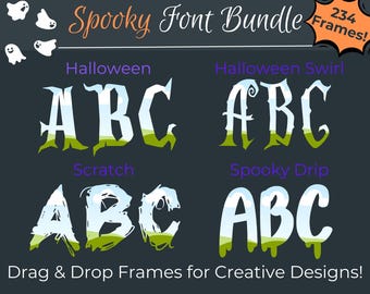 Spooky Halloween Font Canva Drag & Drop 234 Frames | SVG POD / Print on Demand Tools | Creepy Haunted Letters and Numbers | Canva Templates