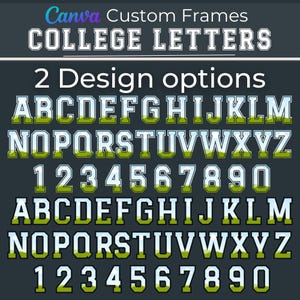 College Collegiate Canva Drag & Drop Frames, Sport Letters, University Font.