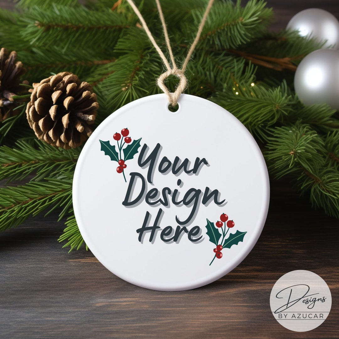 Christmas Tree Ornament Mockup Festive Holiday White Round Template