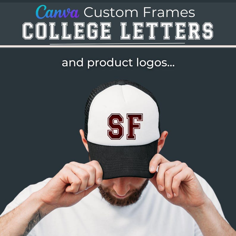 College Collegiate Canva Drag & Drop Frames, Sport Letters, University Font.