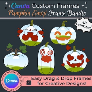 Cadres canevas emoji citrouille par glisser-déposer pour Halloween ou l'automne | POD SVG / Outils d'impression à la demande | Modèle de cadre en toile modifiable JackOLantern