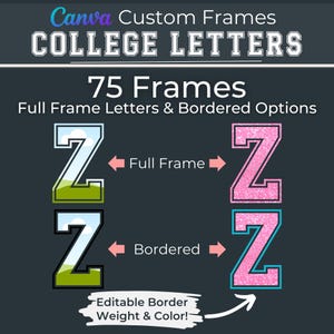 College Collegiate Canva Drag & Drop Frames, Sport Letters, University Font.
