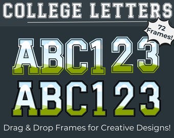 Canva Drag & Drop Frames in College Font | SVG POD / Print on Demand Tools | Sports Collegiate University Lettering | Canva Frame Templates