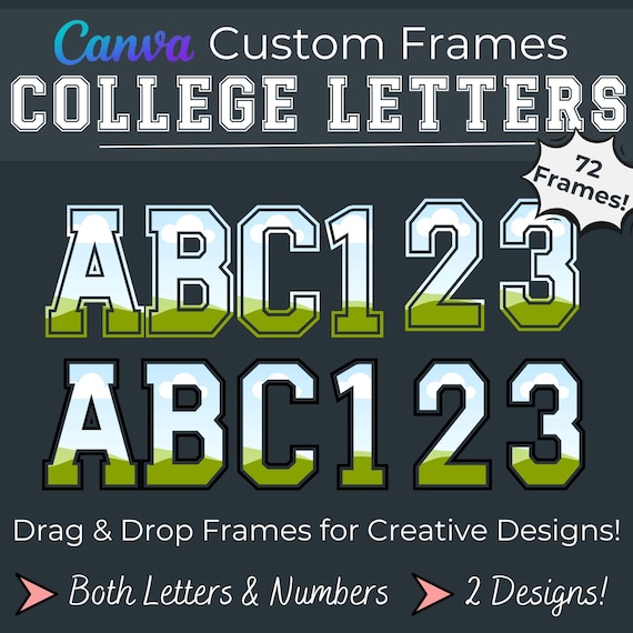 Canva Drag & Drop Frames in College Font | SVG POD / Print on Demand Tools | Sports Collegiate University Lettering | Canva Frame Templates
