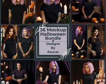 Black Shirt Mock Up For Halloween Bundle | Gildan 64000 T-Shirt Tee | Digital Template Download | Gothic Alternative Mockups | Male & Female