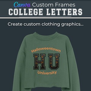 College Collegiate Canva Drag & Drop Frames, Sport Letters, University Font.
